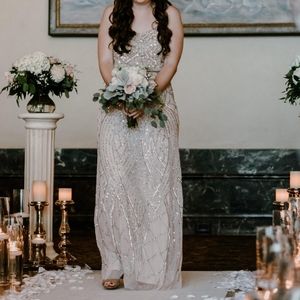 Adrianna Papell Beaded Blouson Gown with Sweetheart Neckline